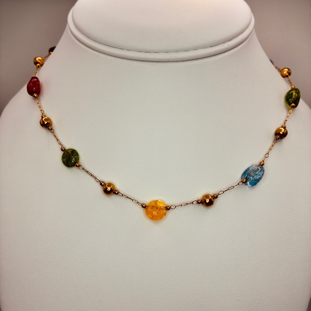 Multicolor Gemstone Beaded Necklace with Gold Accents - Picture 5 of 7